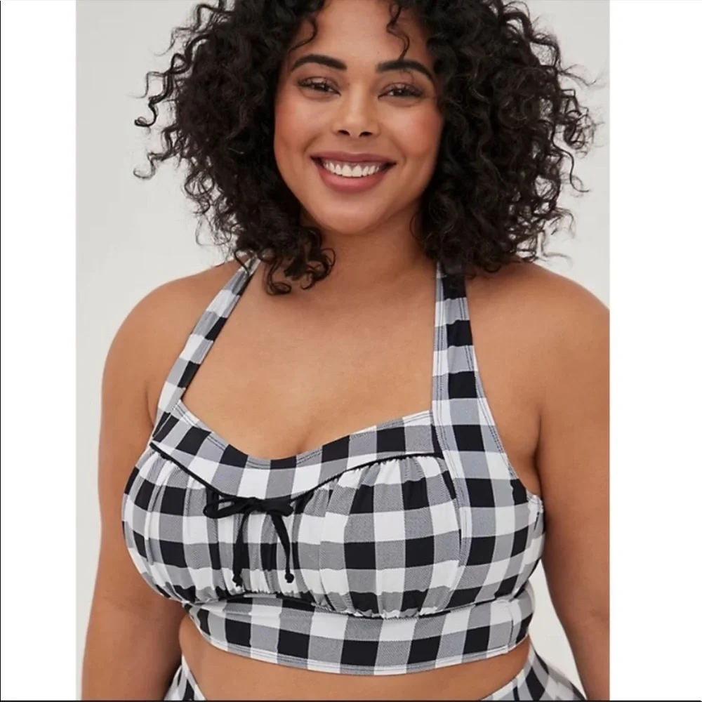 Torrid 2 RUCHED RETRO CHIC BIKINI TOP - GINGHAM - Picture 2 of 5